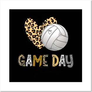 Volleyball Game Day Vibe Volleyball Mom Leopard Posters and Art